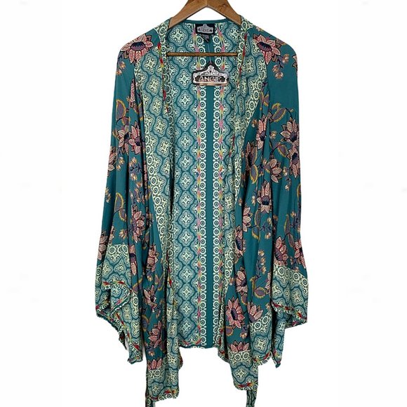 Bohemian Floral Waist-Tie Handkerchief Wrap Kimono - Picture 13 of 14